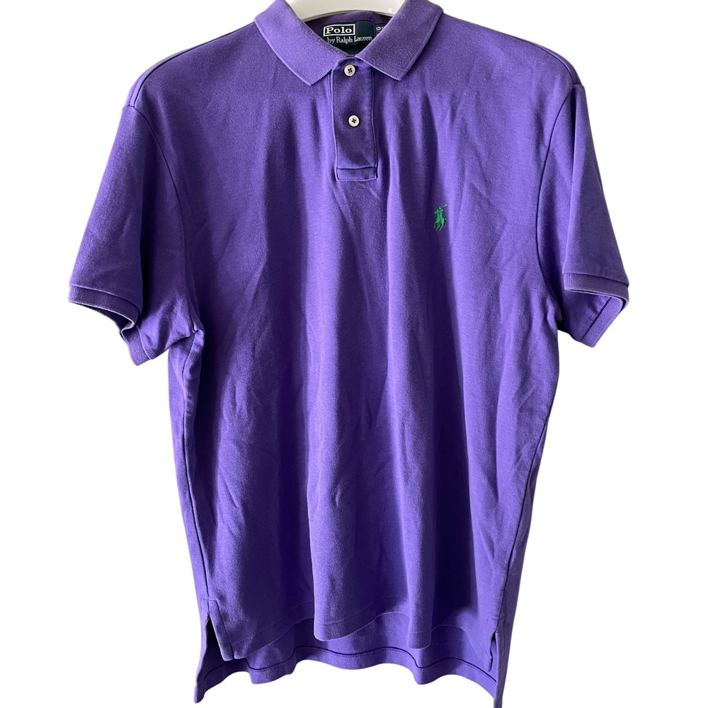 Polo Ralph Lauren Mens Custom Fit Purple Short Sleeve Polo Shirt Green Pony LG
